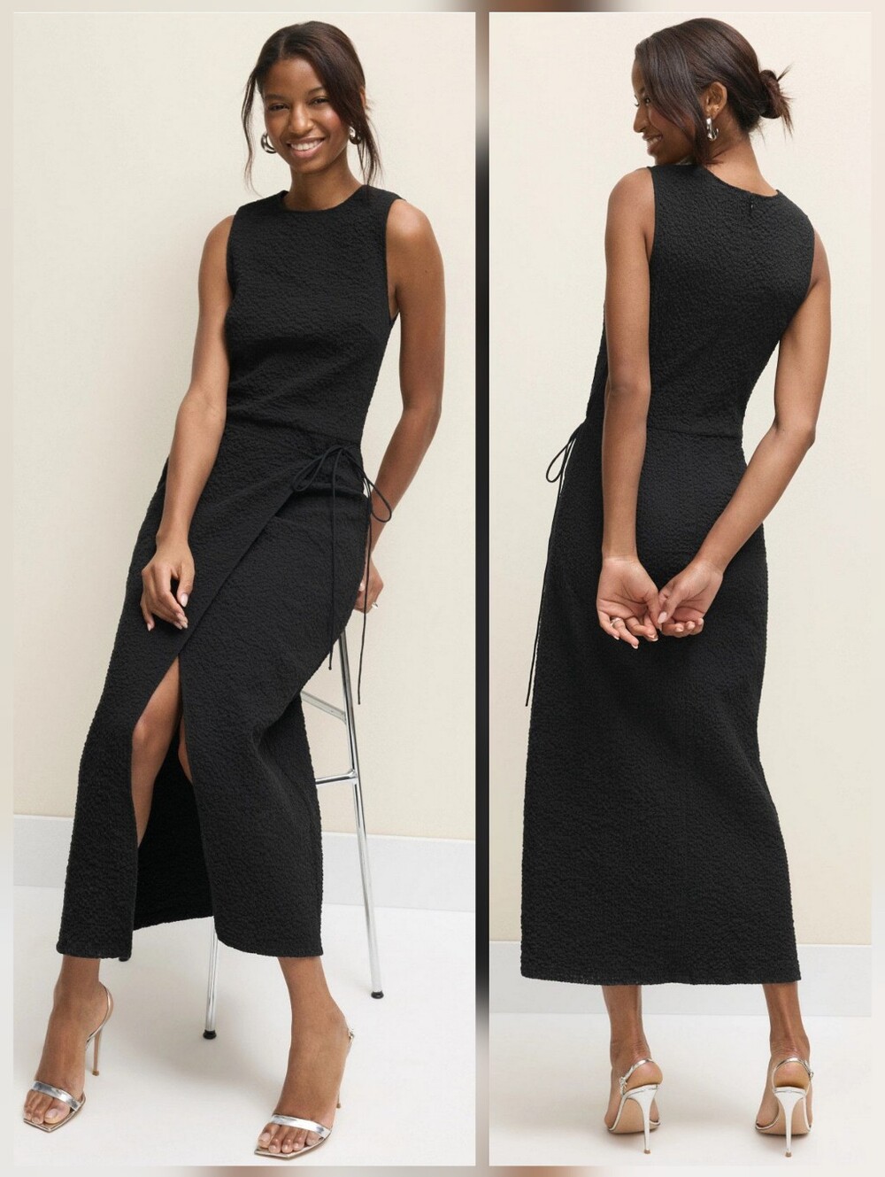 Staud Nema Wrap Midi Dress Casual Dresses Crew Neck Sleeveless Size L